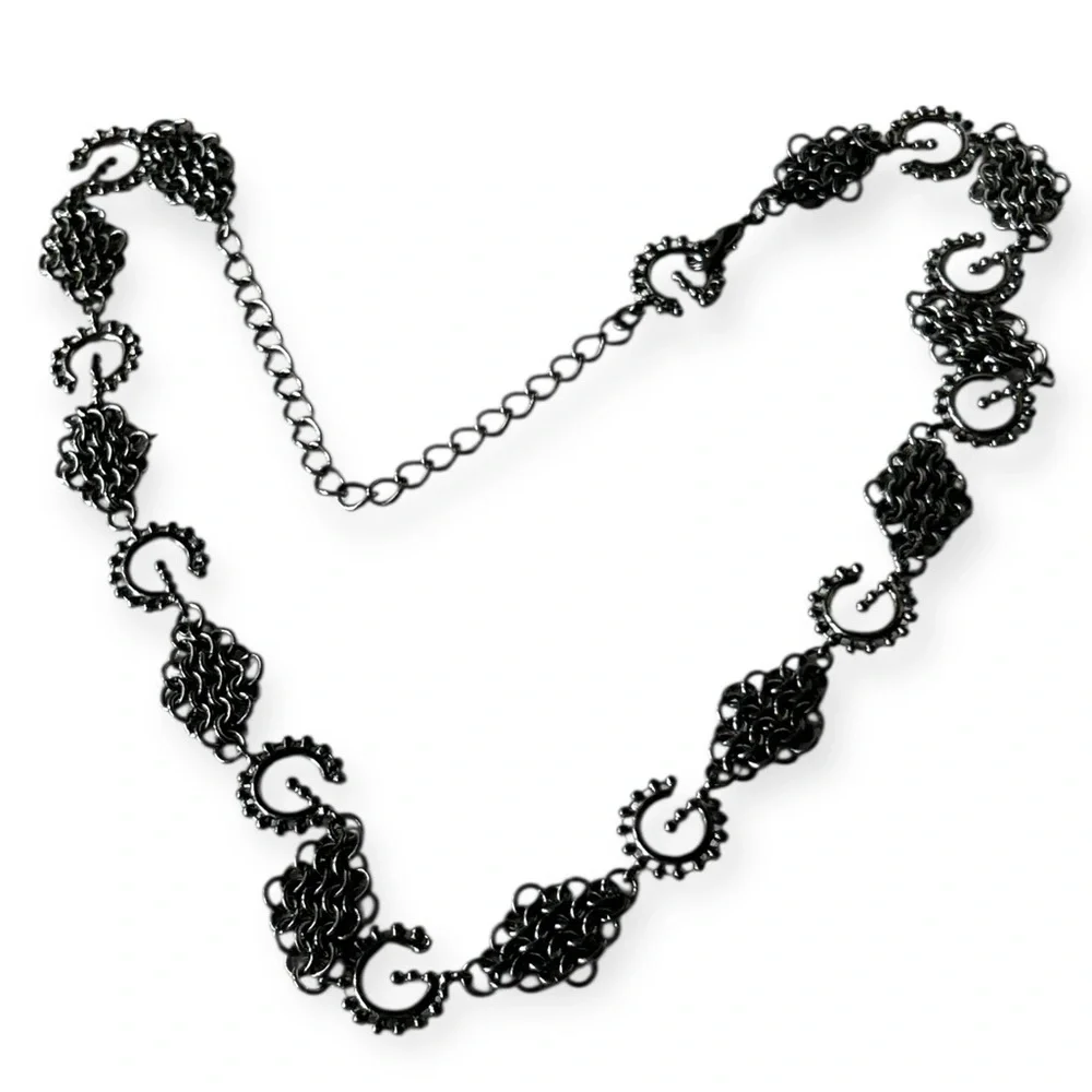Vintage Silver Black Chain Link Belt “G” Monogram Adjustable Size L 37.5” NWOT